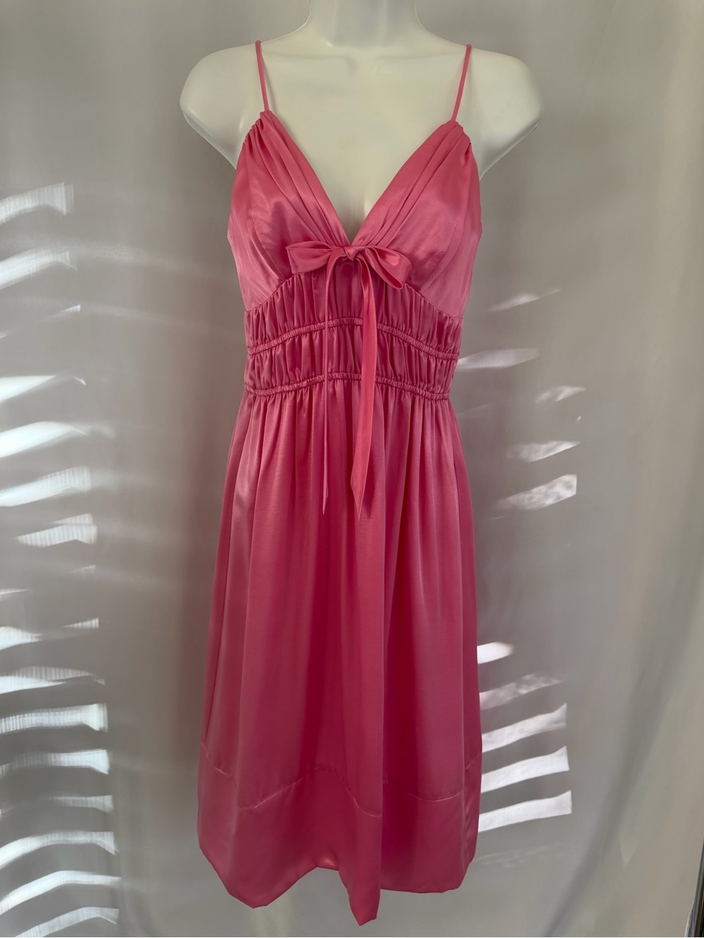 90s/y2K NWT Pink Satin Babydoll Bow Dress by ABS Essentials by Allen Schwartz SM